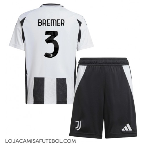 Camisa de Futebol Juventus Gleison Bremer #3 Equipamento Principal Infantil 2024-25 Manga Curta (+ Calças curtas)